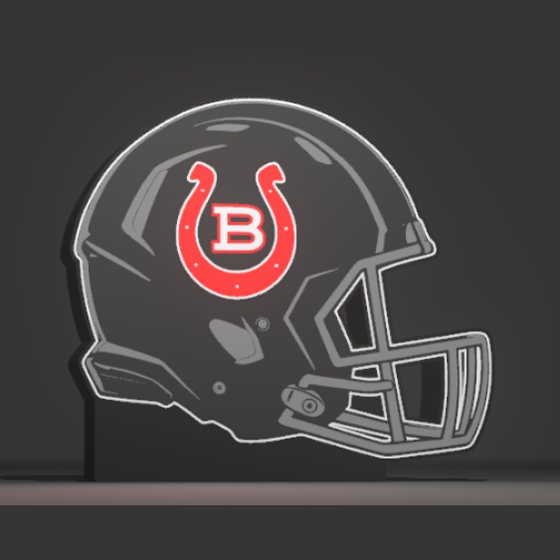 Football helmet lightbox with a red horseshoe B logo